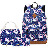 Backpacks for Girls Cute Unicorn School Bags Lightweight for 7+ years old Kids School Bags Backpack with Lunch Box and Pencil Case (Blue-Unicorn)