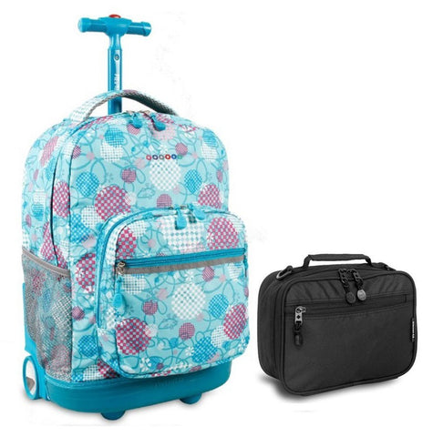J World Dandelion Sunrise Roller Backpack Back Pack and Black Cody Lunch Bag Bundle Set