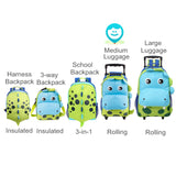 Yodo Zoo 3-Way Toddler Backpack with Wheels or Little Kids Rolling Luggage, with Front Pouch and Side Bottle Holders, for toddler boys and girls, Dinosaur