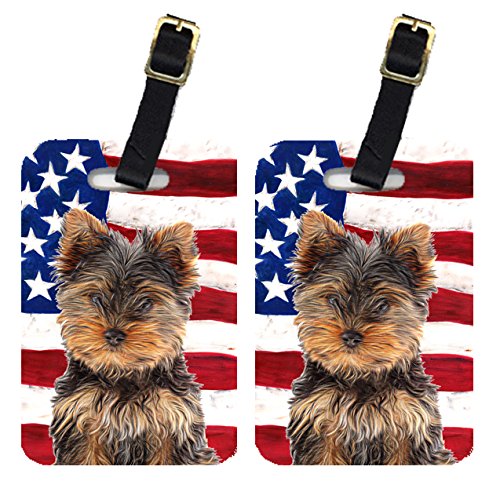 Caroline'S Treasures Kj1160Bt Pair Of Usa American Flag With Yorkie Puppy / Yorkshire Terrier