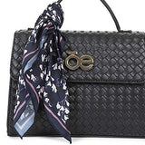 Cloe Knitted-like Briefcase bag with Floral Print Scarf in Black Color