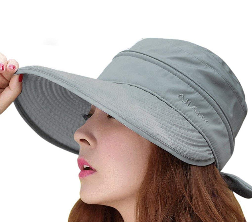 Women's 2 in 1 Anti UV Beach Sun Hat Golf Cap Tennis Cycling Fishing Cap Removable Top Cover Open-top Wide Brim Sunhat Shapeable Peaked Floppy Travel Bucket Cap Sun Visor UPF 50+