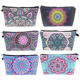LJY 6 Pieces Makeup Toiletry Pouch Travel Cosmetic Bag with Zipper, Mandala Flowers Patterns, 6 Styles