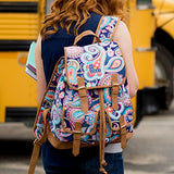 Fashion Print Faux Leather Buckles Drawstring Campus Backpack (Paisley - Blank)