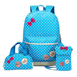 ABage 3 Pieces School Backpack Book Bag Daypack Bookbag with Lunch Bag and Purse, Sky Blue