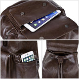 Vbiger Unisex Pu Leather Laptop Backpack Large-Capacity Casual Daypack Multi-Purpose Drawstring