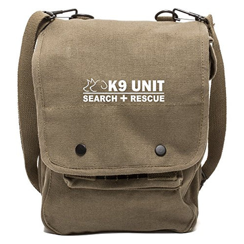 Army Force Gear K9 Search & Rescue Canvas Crossbody Travel Map Bag Case in Olive & White