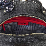 Cloe Knitted-like Backpack with Floral Print Scarf in Black Color