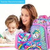 4PCS Unicorn Backpack for Girls, Sequin Prechool Bookbag and Lunch Box