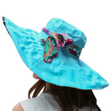 FakeFace Women's Anti-UV Sun Protective Wide Brim Reversible Sun Hat Floppy Fold Beach Hat Cap UPF 50 Blue One Size