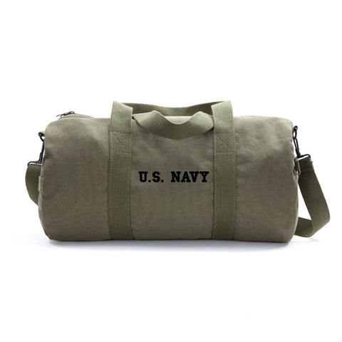 US NAVY Text Army Sport Heavyweight Canvas Duffel Bag in Olive & Black, Medium