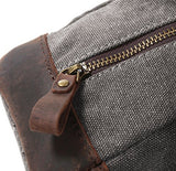 S-Zone Vintage Leather Trim Canvas Toiletry Bag Shaving Dopp Case Cosmetic Makeup Bag