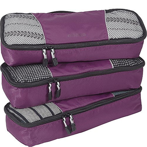 eBags Slim Packing Cubes for Travel - Organizers - 3pc Set - (Eggplant)