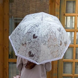 Becko White Stick Umbrella / Flower And Heart Pattern Clear Canopy Bubble Umbrella / Transparent