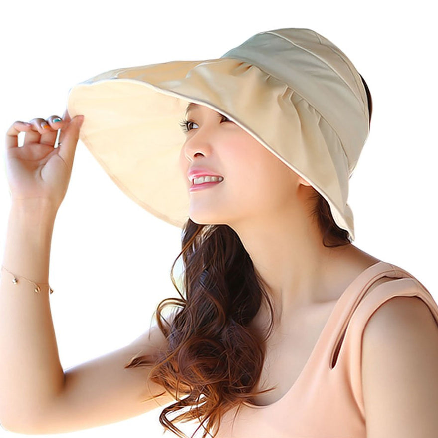 FakeFace Women's UV Sun Protective Visor Summer Beach Wide Brim Sun Hat Floppy Fold Beach Hat