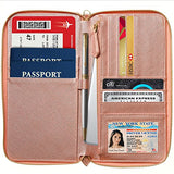 Travel Document Organizer - RFID Passport Wallet Case Family Holder Id Wristlet (Rose Gold)