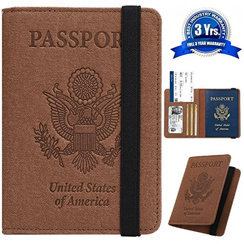 Passport Holder Cover Wallet Case - DESERTI BRANDS Leather RFID Blocking For Women Men - Brown