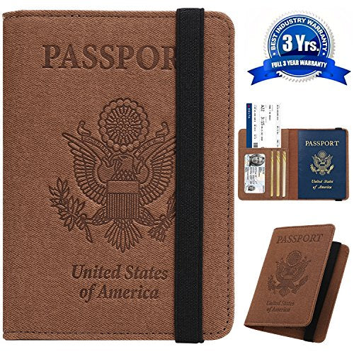 Passport Holder Cover Wallet Case - DESERTI BRANDS Leather RFID Blocking For Women Men - Brown