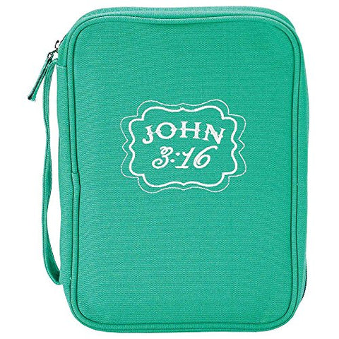 Teal John 3:16 Denier Polyester Fabric 7.5 x 10.5 Bible Cover Case with Handle