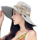 FakeFace Women's Anti-UV Sun Protective Wide Brim Floppy Floral Sun Hat UPF 50+
