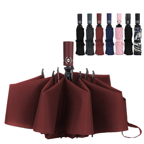 Umbrella Reverse Travel Umbrellas Windproof Compact Folding-Burgundy