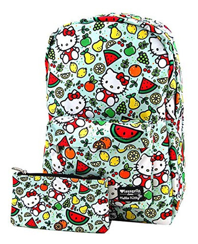 Loungefly Hello Sanrio Fruit Regular Canvas Backpack and Pouch Set (Green)