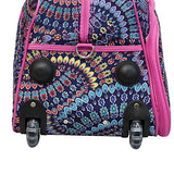 World Traveler Spiral Flower 21-Inch Rolling Duffle Bag, Pink Trim Spiral Flower