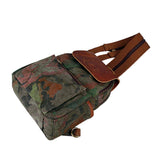 Rucksack, Canvas Bag With Crazy Horse Leather Retro Backpack, Tide Bag Camouflage Backpack, Size: 21 28 10cm, blue