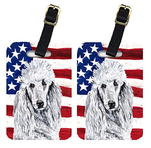 Caroline's Treasures SC9631BT Pair of White Standard Poodle with American Flag USA Luggage Tags,
