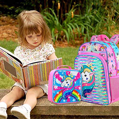 Uamdrup 3-Piece Rainbow Unicorn Backpack Set For Girls – Includes Lunch Box & Pencil Case