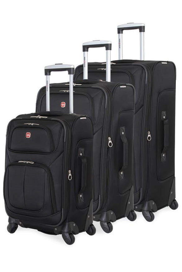 SWISSGEAR 6283 Amazon Exclusive Premium 3pc Spinner Luggage Set with Dopp Kit Bundle Black