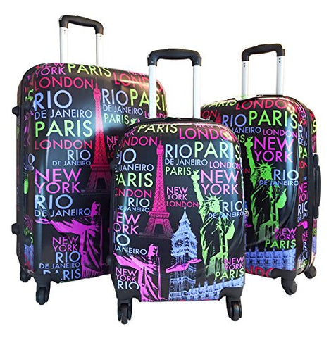3Pc Luggage Set Hardside Rolling 4Wheel Spinner Carryon Travel Case Poly Paris