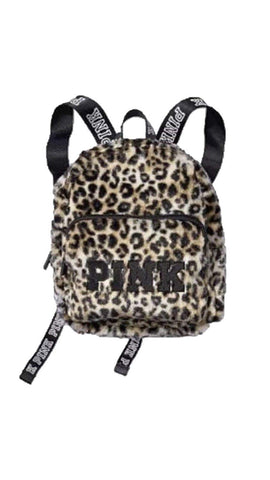 Victoria's Secret Mini Backpack Pink Leopard Faux Fur Animal Print