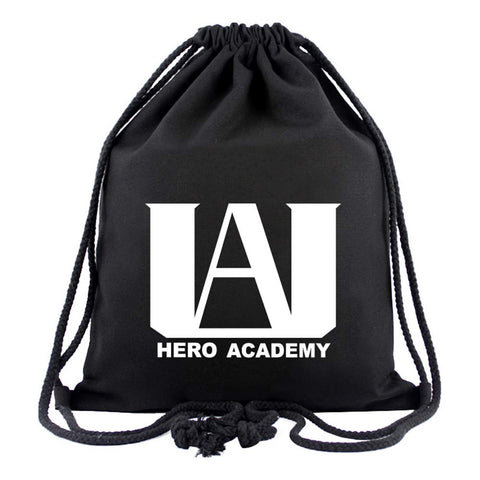 Mucloth BNHA U.A High School Logo Canvas Drawstring Backpack String Sport Gym Bag Black Unisex