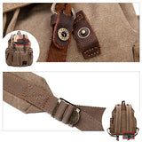 GINGOOD Canvas Backpacks Vintage Rucksack Casual Leather Army Kipling Knapsack 19L Khaki #220