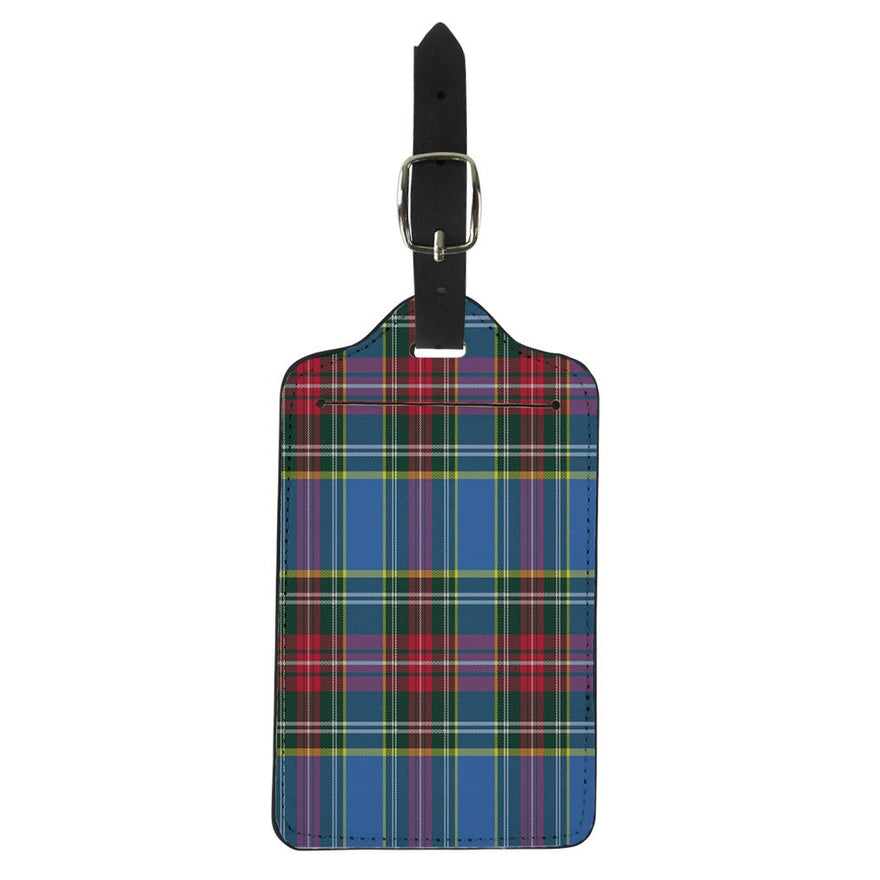 Pinbeam Luggage Tag Blue Abstract Macbeth Tartan Kilt Check Pattern Red Suitcase Baggage Label