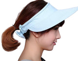 Womens 2in1 Wide Brim Summer Folding Anti-UV Golf Tennis Sun Visor Cap Beach Hat,Blue,One Size
