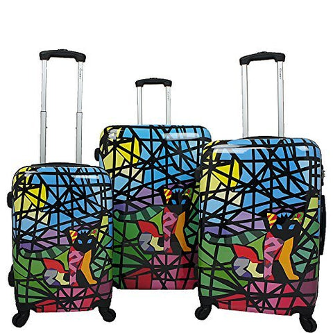Chariot Cat Stained Glass Art 3-Piece Hardside Lightweight Spinner Luggage Set, Glass Cat