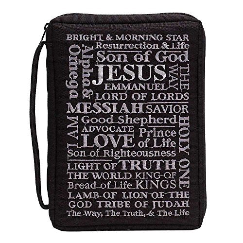 Black Names of Jesus 9 x 11.5 Embroidered Polyester Bible Cover Case with Handle