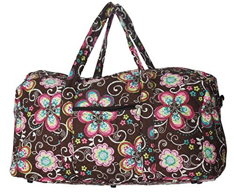 Bohemian Prints Quilted Large 22 Inch Duffle Bag (Flowers- Brown)
