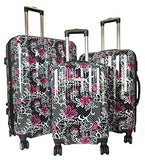 3Pc Luggage Set Suitcase Travel Hardside Rolling 4Wheel Spinner Carryon Pink Flowers