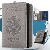 Passport Holder Cover Wallet Case - DESERTI BRANDS Leather RFID Blocking For Women Men - Grey