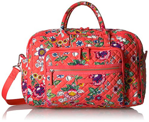 Vera Bradley Women's Iconic Compact Weekender Travel Bag-Signature, Coral Floral