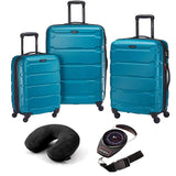 Samsonite 68311-2479 Omni Hardside Luggage Nested Spinner Set (20 Inch, 24 Inch, 28 Inch) - Caribbean Blue Bundle with Microbead Neck Pillow with Travel Pouch and Manual Luggage Scale