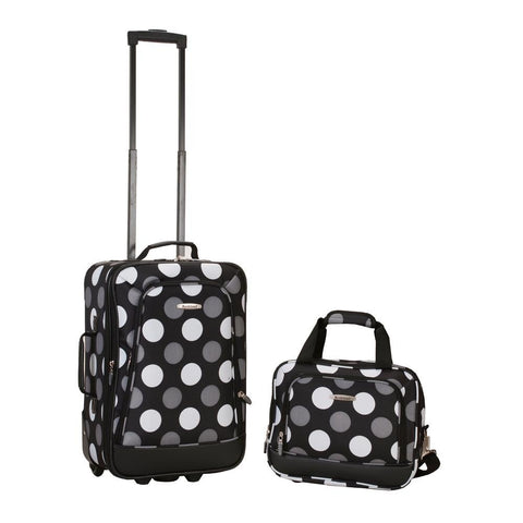 Rockland Printed 2 PC NEW BLK DOT LUGGAGE SET