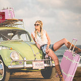 CO-Z Premium Vintage Luggage Sets 24" Trolley Suitcase and 12" Hand Bag Set with TSA Locks (Pink + Beige) (12" +24" Pink)