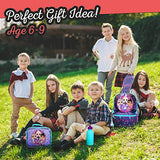 LOL Girl’s 4 Piece Backpack Set, Sequined School Bag with Front Panel and Mesh Pockets, Insulated Lunch Bag, with Water Bottle and Squish Ball Dangle, Purple and Teal