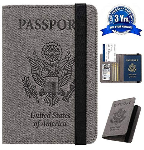 Passport Holder Cover Wallet Case - DESERTI BRANDS Leather RFID Blocking For Women Men - Grey