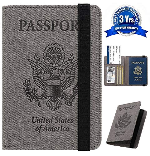 Passport Holder Cover Wallet Case - DESERTI BRANDS Leather RFID Blocking For Women Men - Grey