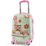 Lttxin cute kids suitcase pull along girls travelling with 4 wheel hard shell 18 inch for girl owl